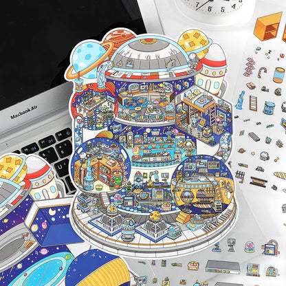 Sticker 3D Maison de la galaxie et Vie insulaire : 2 scènes miniatures
