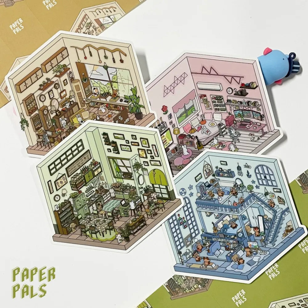 Sticker 3D Petites maisons d'animaux : 4 scènes miniatures