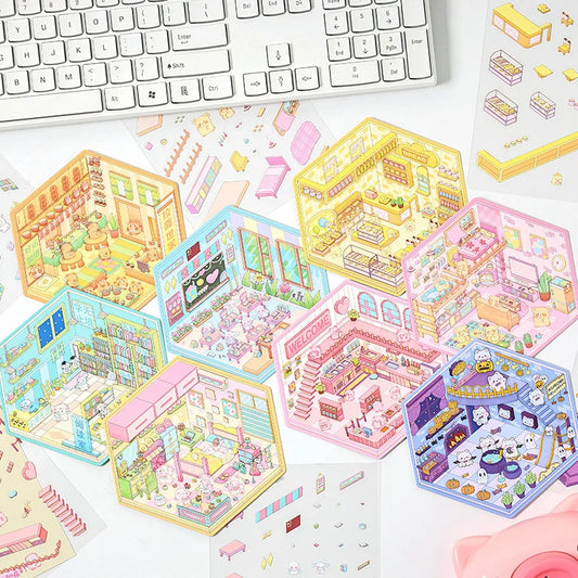 Sticker 3D Mix d'animaux : 8 scènes miniatures