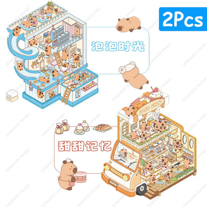 Sticker 3D Bus Spéciale Capybara : 2 scènes miniatures