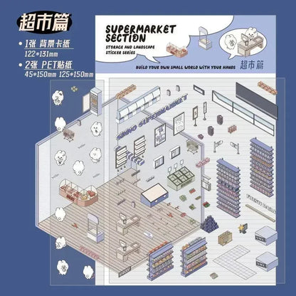 Sticker 3D de petits commerces d'animaux : 4 scènes miniatures