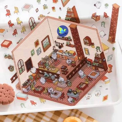 Sticker 3D de petits commerces d'animaux : 4 scènes miniatures